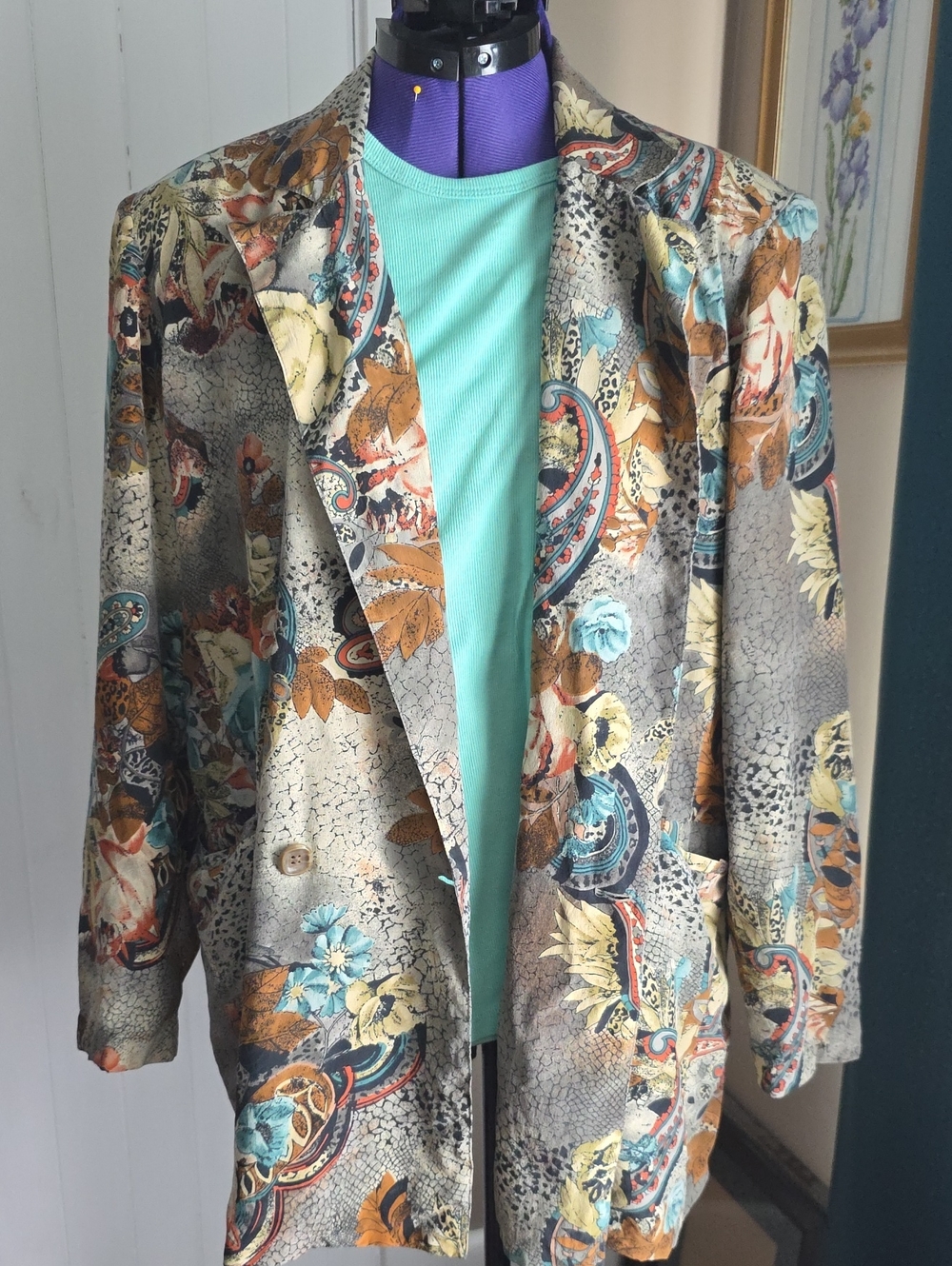 Silk  Paisley Blazer Jacket in Multi-Color
